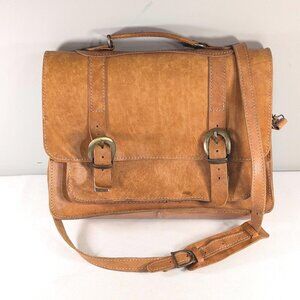 Vintage caramel brown saddle leather messenger bag, smaller laptop bag